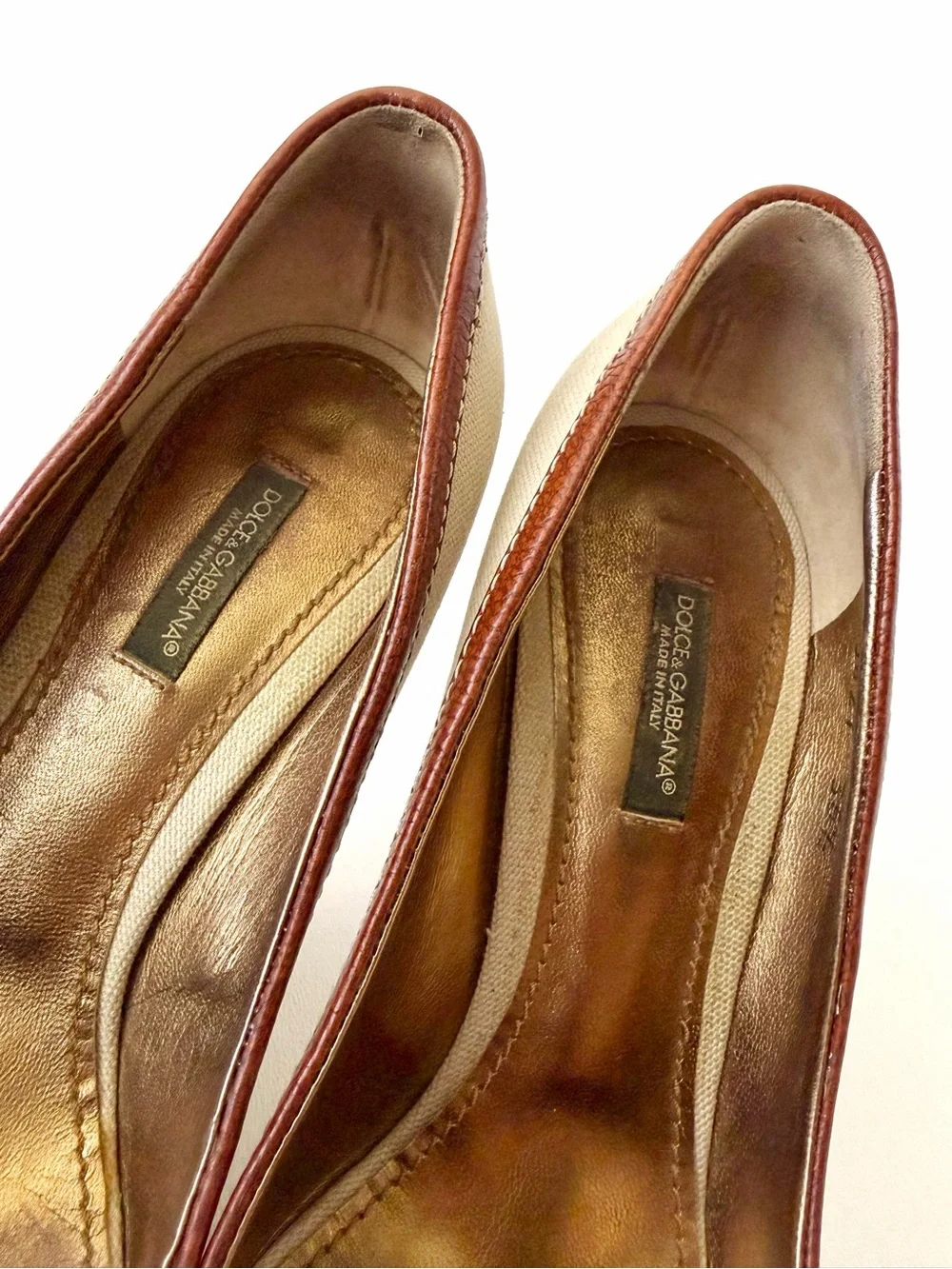 DOLCE & GABBANA | Vintage Canvas Leather Pointed Toe Pumps Heels EU 36.5